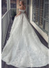 Off Shoulder Ivory Lace Feather Wedding Dress